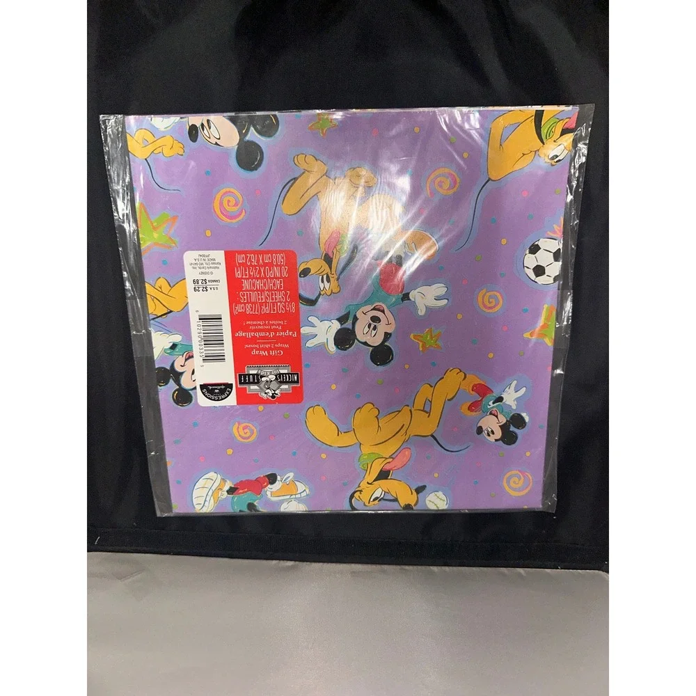 Vintage Disney Mickey Mouse Pluto Gift Wrap 2 Sheets Purple Hallmark Expressions
